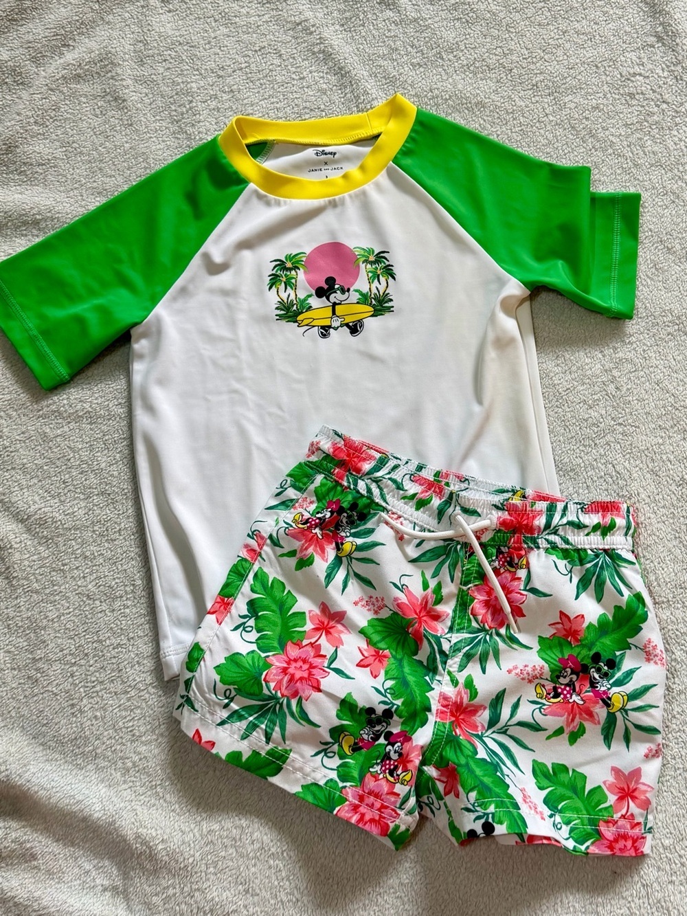 Janie and Jack | Mickey Mouse Tropical Swim Set Rash Guard Trunks